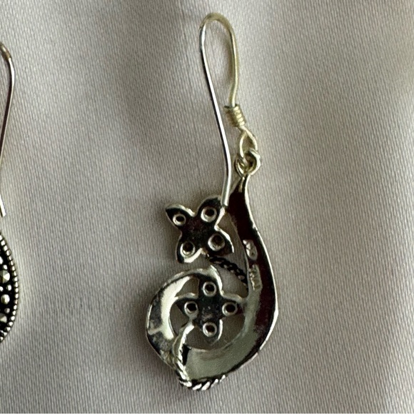 Butterfly Swirl Black Sterling Silver Dangle Elegant Floral Earrings - Picture 3 of 6